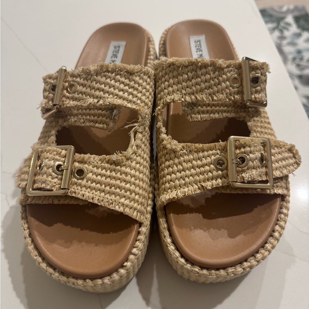 Steve Madden Beige Woven Slide Sandals